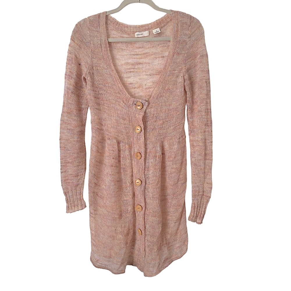 Anthropologie Sleeping on Snow Mohair Wool Pink Long Button Front Cardigan